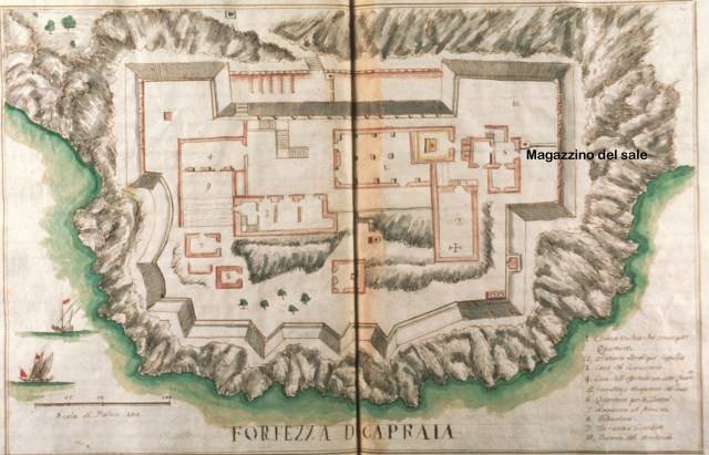 F. M. Accinelli, Fortezza di Capraia con il Magazzino del sale, 1774